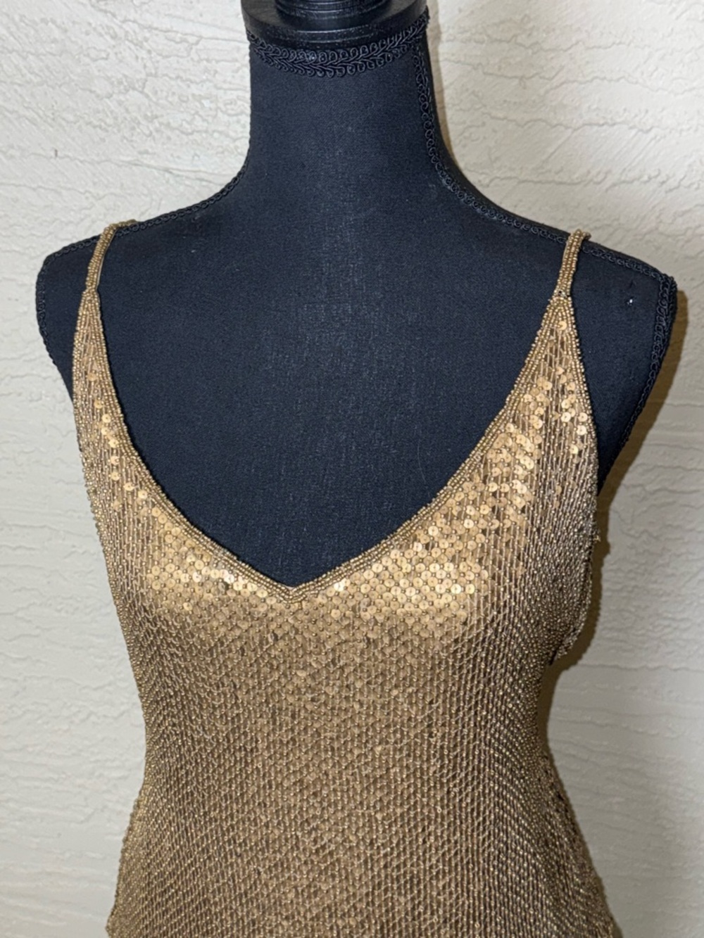 Vintage Niva by Embex Gold Beaded Silk Cami Y2K Disco Glam Top-Small - Picture 3 of 13